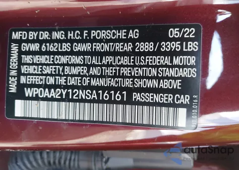 2022 Porsche Taycan из США, поврежденный, VIN WP0AA2Y12NSA16161